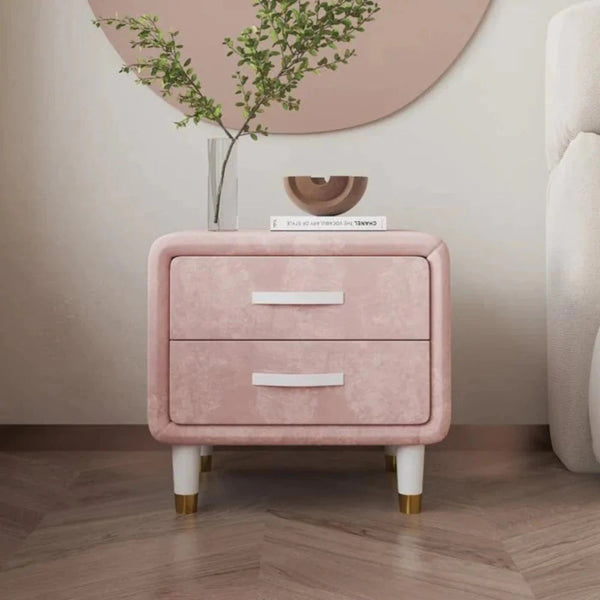 Pinkish 2 Drawers Bed Side Table In Fabric