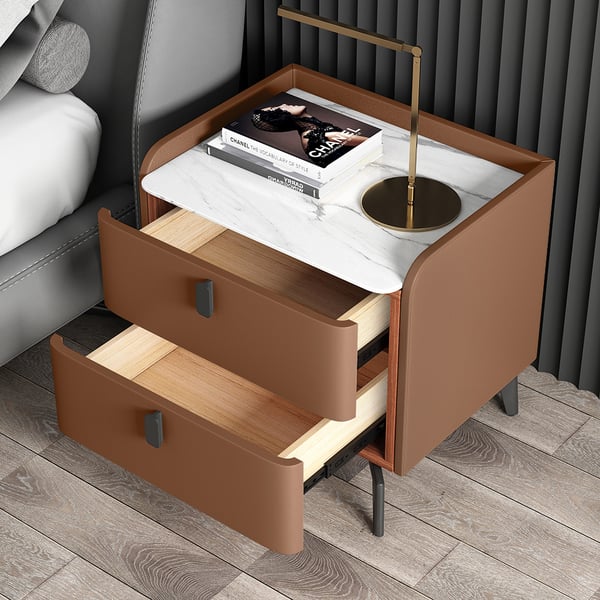 Lavish Bedside Table In Fabric With Marble Top