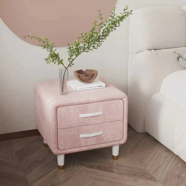 Pinkish 2 Drawers Bed Side Table In Fabric