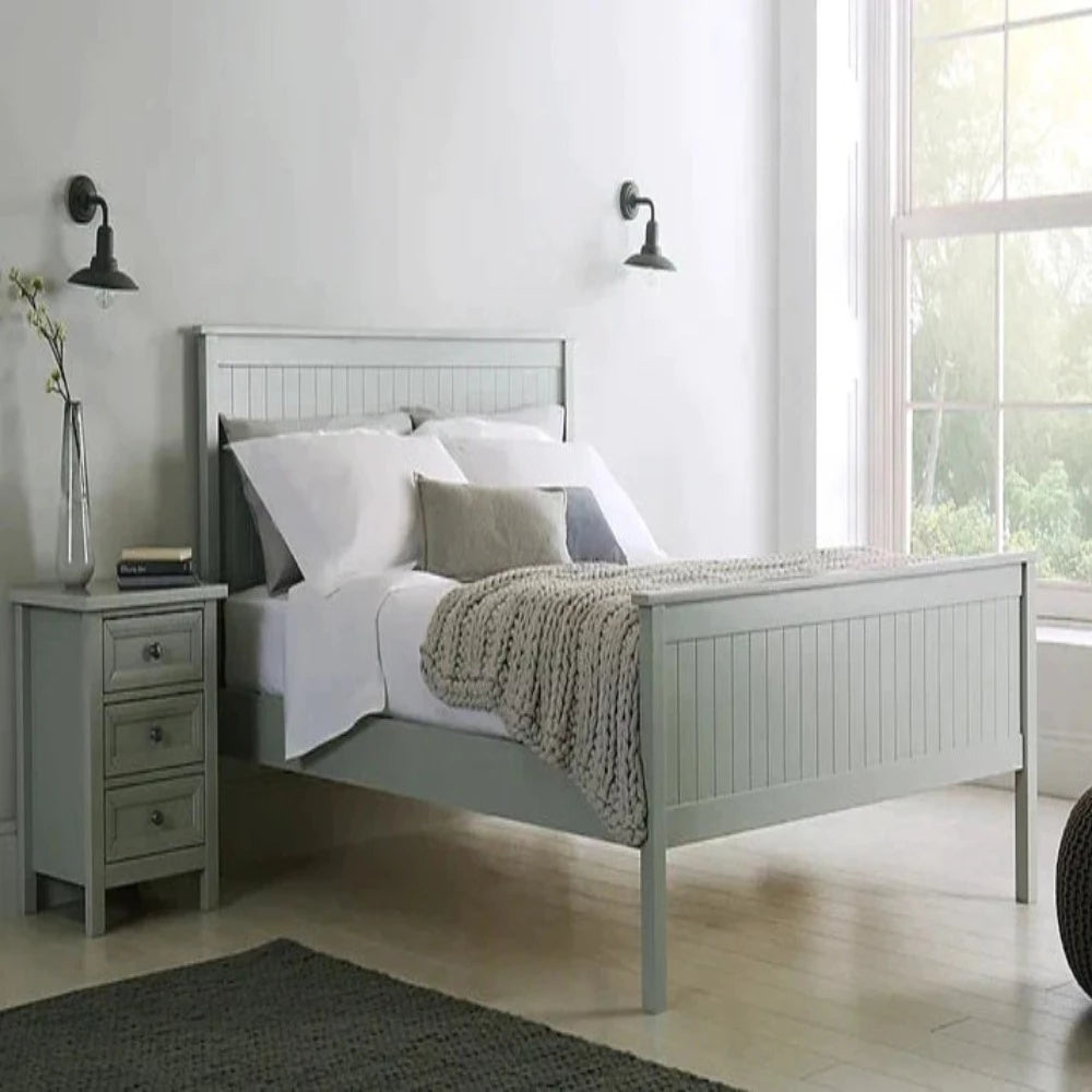 Simply Wooden Bed Without Storage in Grey Matt Finish – Nice Maple