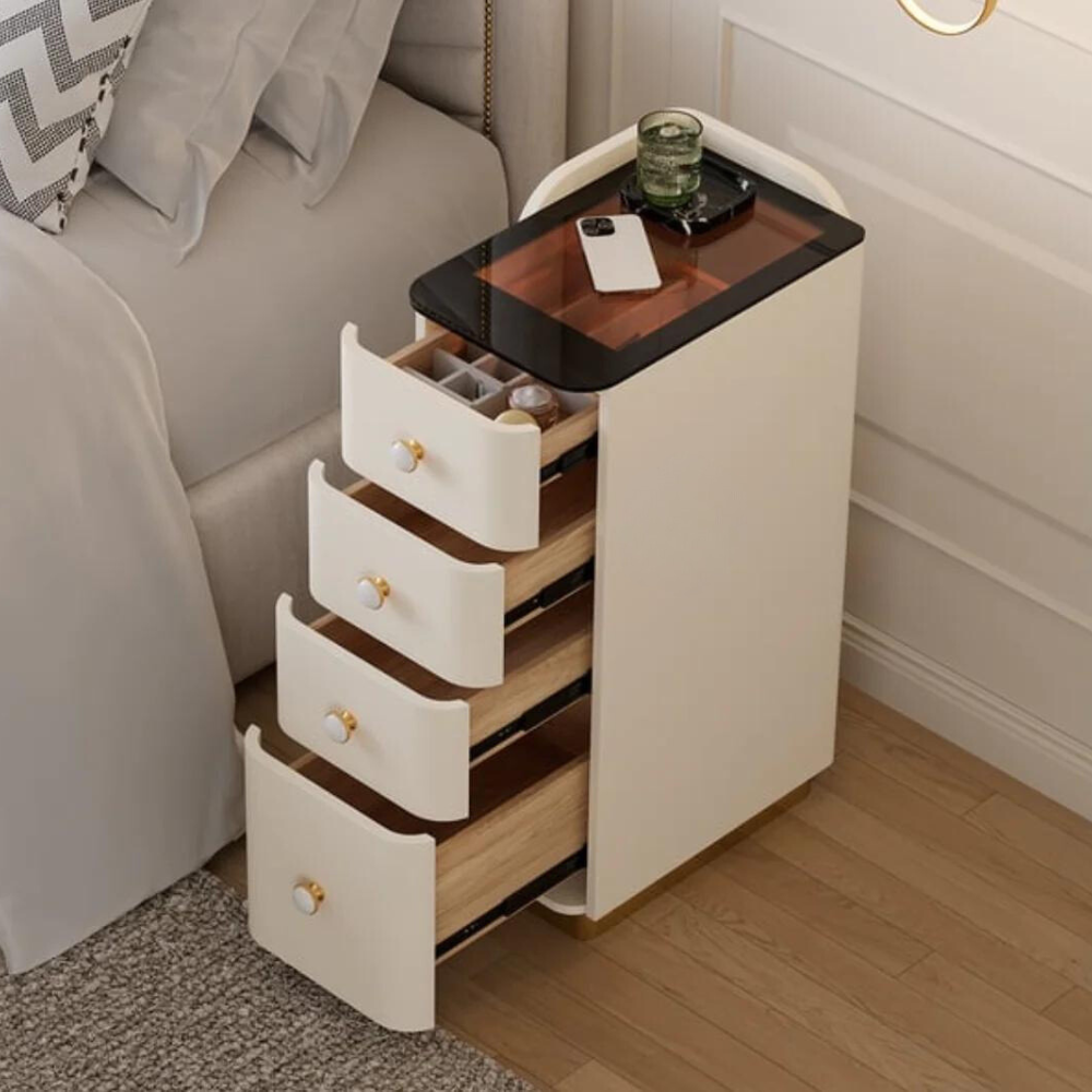 Rocco PU Polished 4 Drawer Bedside – Nice Maple