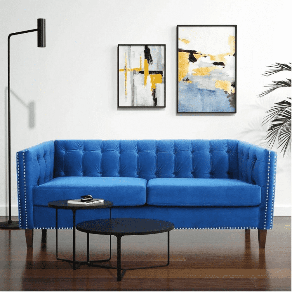 Rosy Sofa Set in Blue Suede Fabric – Nice Maple