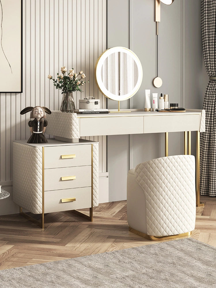 Pacific Dressing Table With Ottoman In Stainless Steel - Gold – Nice Maple