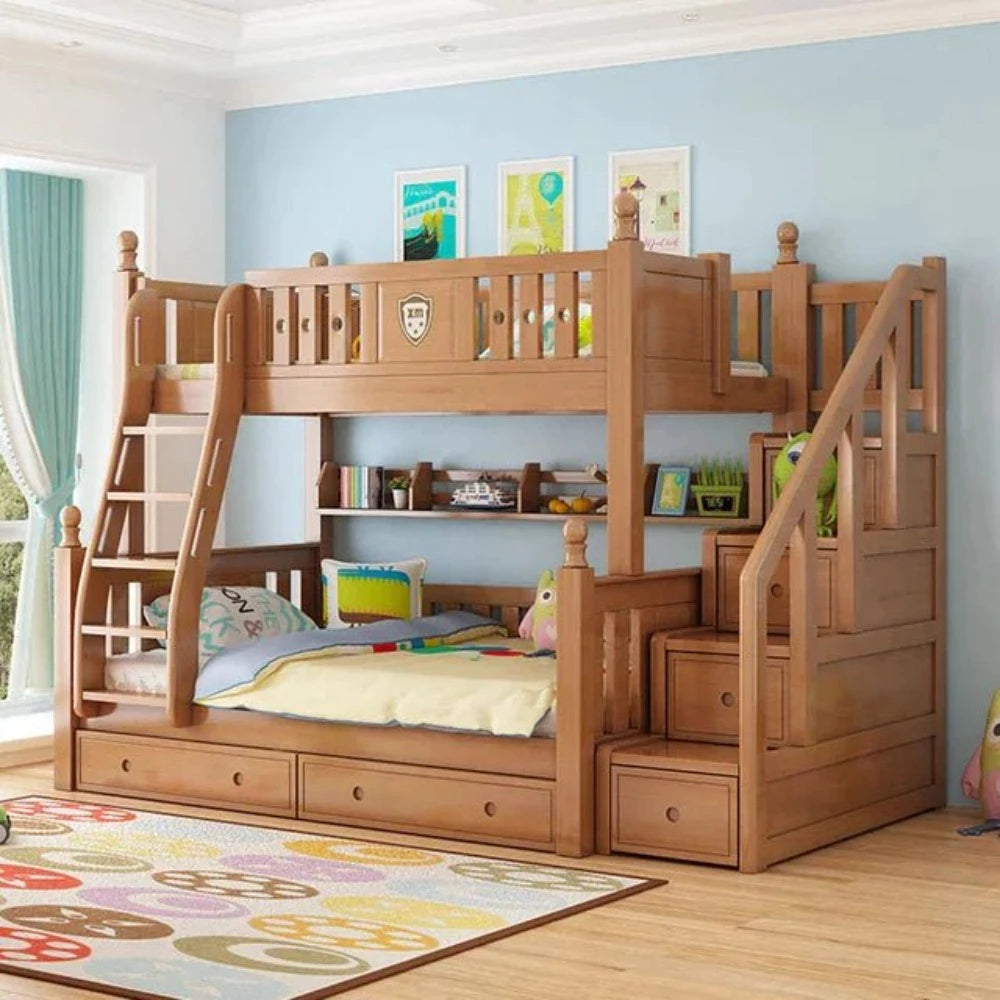 Multifunction Bunk Bed For Kids In Walnut Color – Nice Maple